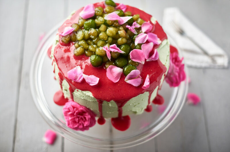 Matcha and Raspberry Bubble Tea Cake