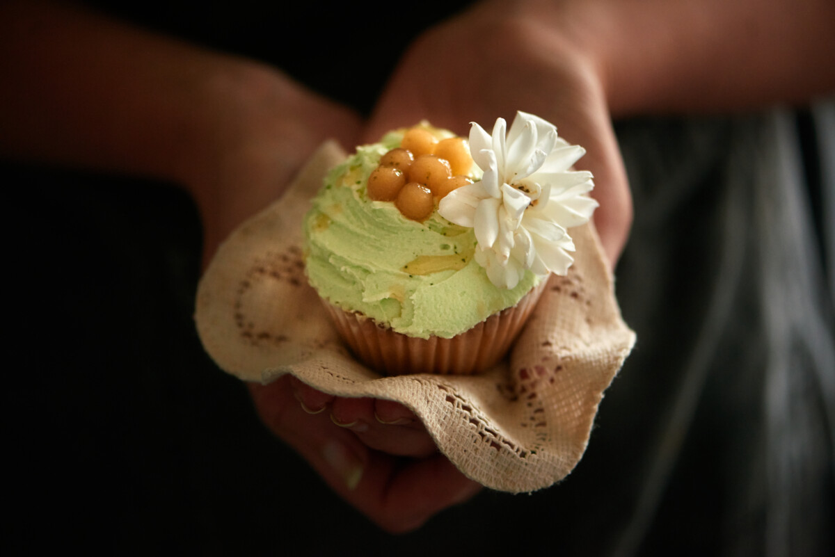 Matcha cupcake with boba
