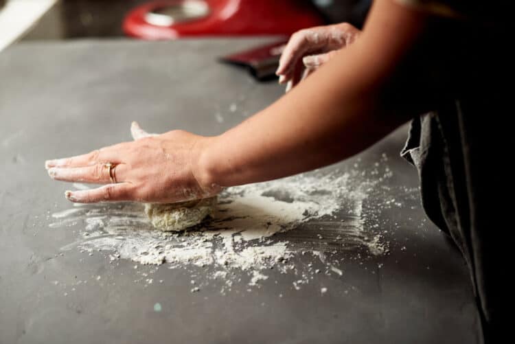 Kneeding the tapioca dough