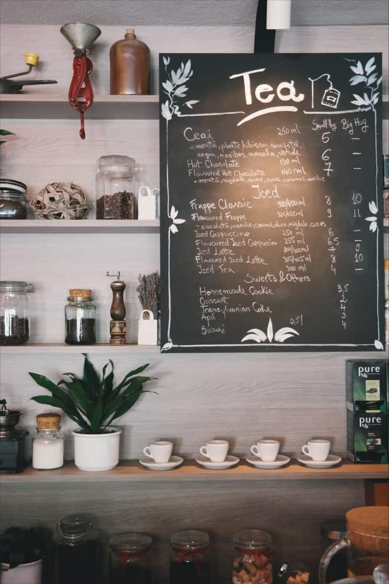 tea chalkboard menu on wall